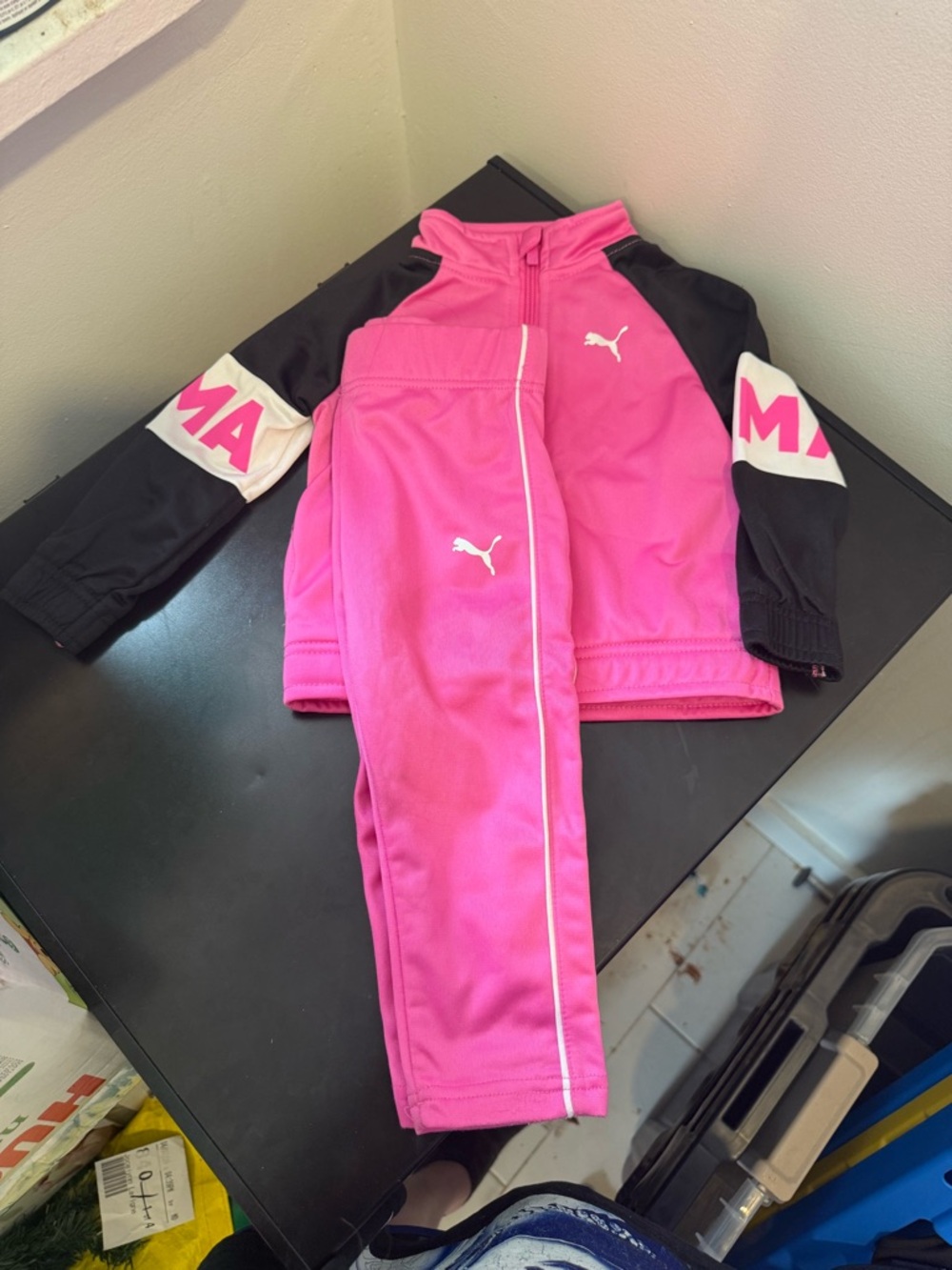 Puma Pink and Black Kids Track Jacket & Pants Set
